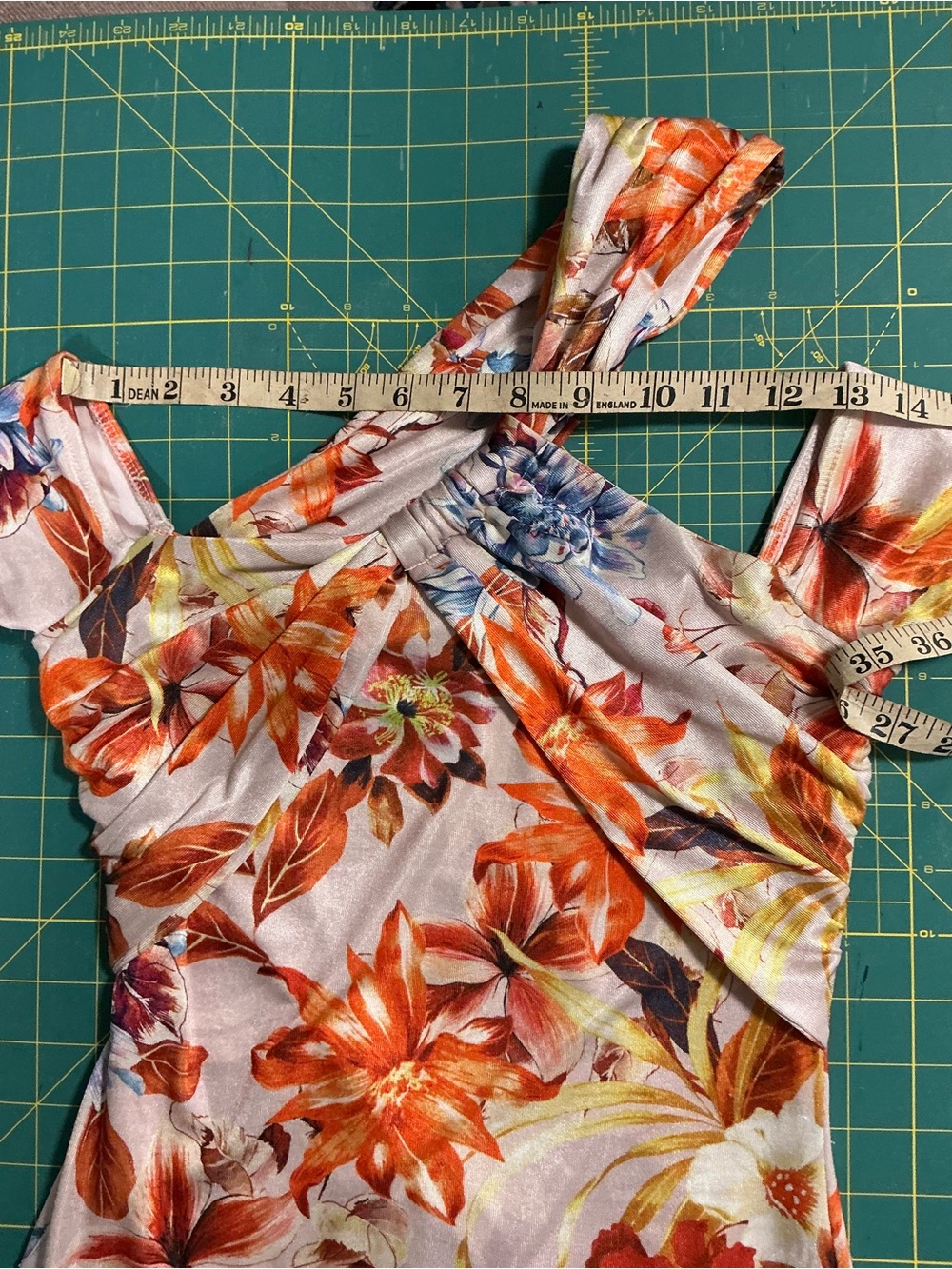 2334 - Guess Orange Floral Twist-Neck Mini Dress - Picture 9 of 13